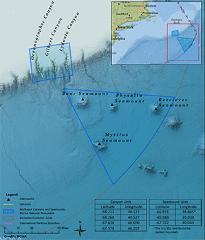 Northeast Canyons and Seamounts Marine National Monument  Map