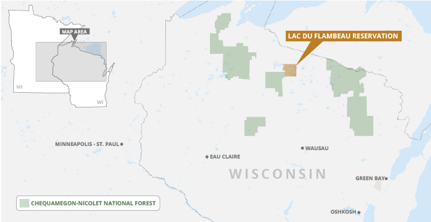 Lac du Flambeau reservation and Chequamegon-Nicolet National Forest Map credit Claudine HellmuthEE News Snazzy maps 2020 Google