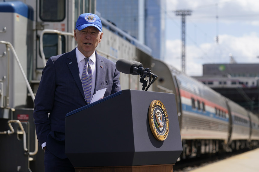 President Joe Biden speaks on April 30, 2021, during an event in Philadelphia to mark Amtrak's 50th anniversary.