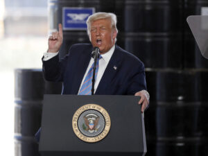 President Donald Trump delivers remarks about American energy production on July 29, 2020, during a visit to the Double Eagle Energy Oil Rig in Midland, Texas.