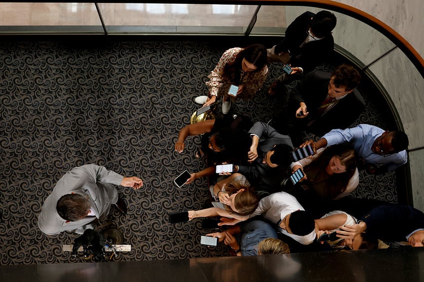 Joe Manchin speaks with reporters.
