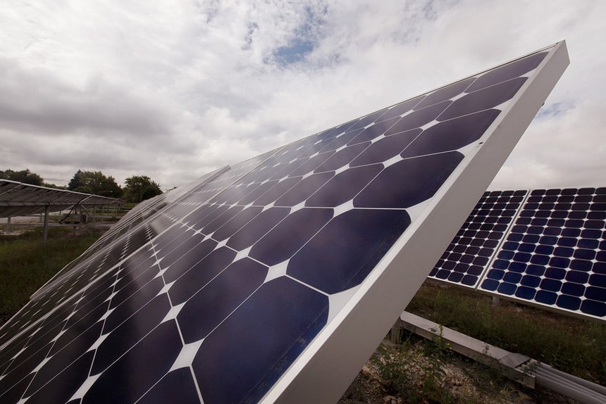 Solar photovoltaic panels generating electricity on the South Side of Chicago.