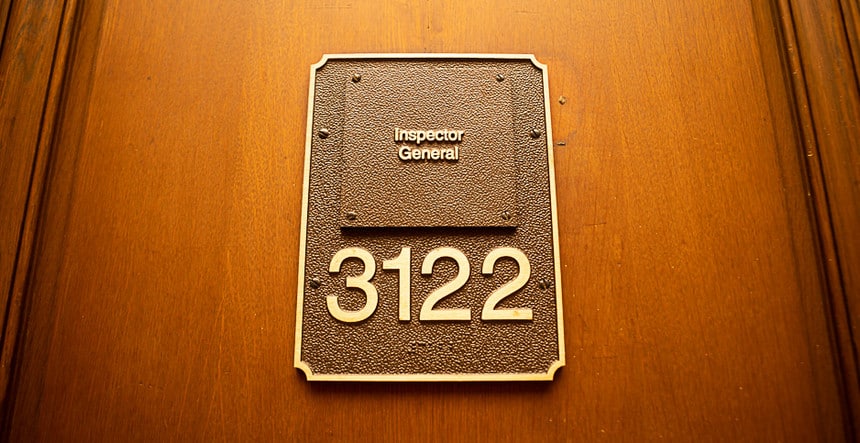 A sign on the door of the office of EPA's inspector general.